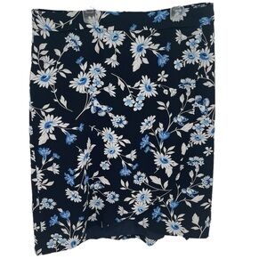 Ann Taylor NWT Women’s Blue Floral Skirt Tulip Hem Wrap-look Zip Midi size 14